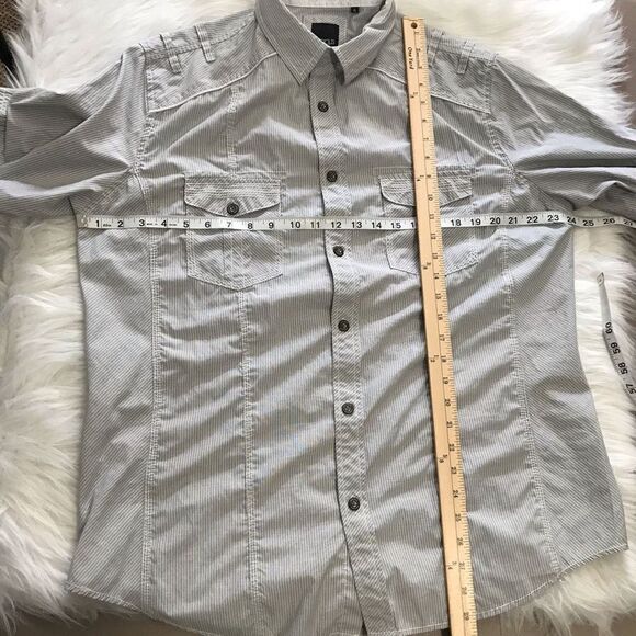 DELETING SOON Various Artists Gray Stripe Shirt Button Down size xl short sleeve - Picture 6 of 15